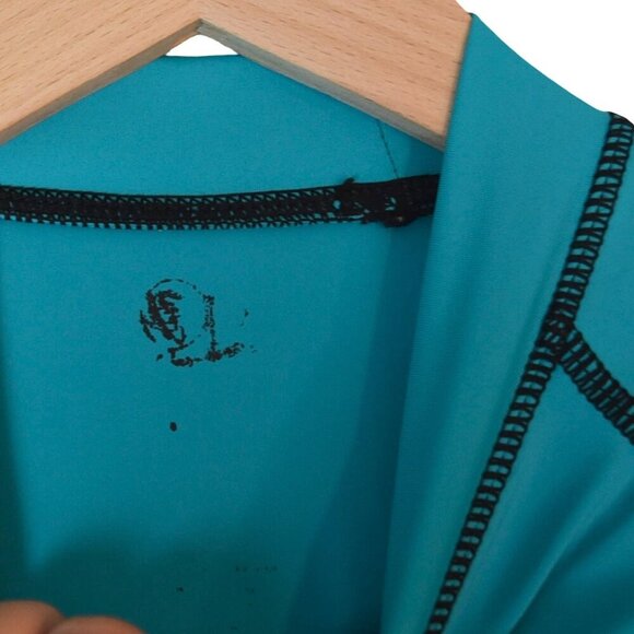 OP Ocean Pacific Surf Shirt Retro S Teal Black Long Sleeve Rashguard Swim Top - Picture 5 of 6